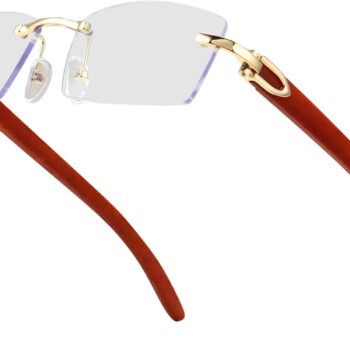 Rimless Rectangle Sunglasses for Men Women Hip-hop Wood Small Square Sunglasses Frameless 70s 90s Shades