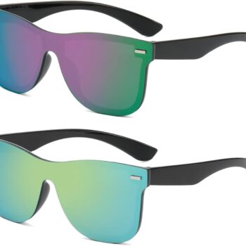 UV400 Rimless One-Piece Lens Reflective Sunglasses - Colored Mirrored Sun Glasses for Men & Women (2 Pack)