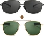 Ultra Lightweight Rectangular Men's Military Style Polarized Pilot Aviator Sunglasses