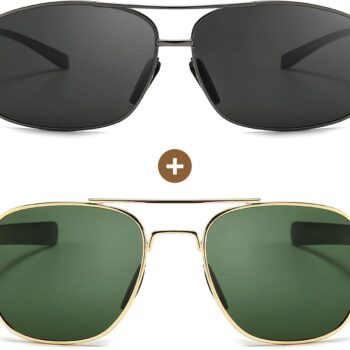 Ultra Lightweight Rectangular Men's Military Style Polarized Pilot Aviator Sunglasses