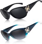 Polarized Sunglasses for Women , Trendy Retro Shades with UV400 Protection Butterfly Decors (2 Pack)