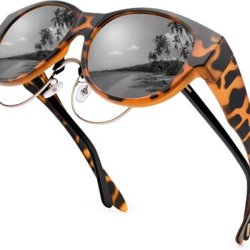 Sunglasses Fit Over Glasses for Women, Polarized UV400 Protection Sun Glasses Trendy Round Cat Eye Shades Large Lens