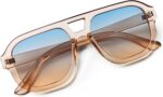 Trendy Polarized Square Aviator Sunglasses Women Men Square Eyewear Frame, Retro Sun Glasses for Women Men  Shades